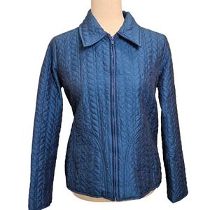 Notations Womens S Quilted Jacket Full Zip Blue Metalic Sheen‎ Lightweight Coat